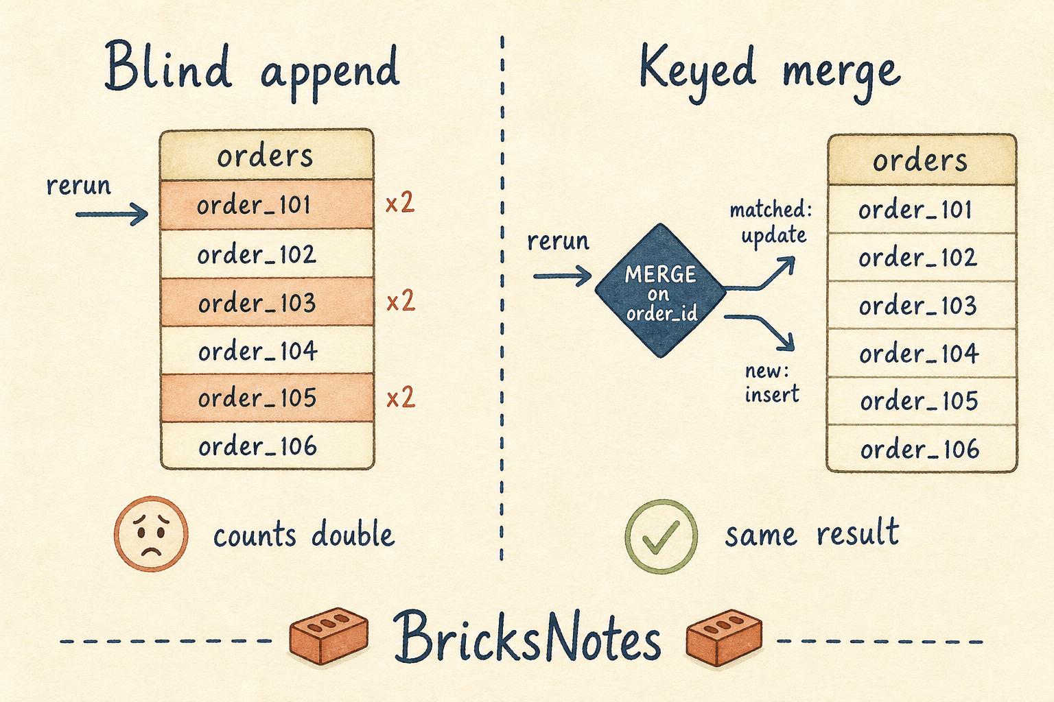 Blind append against a keyed merge