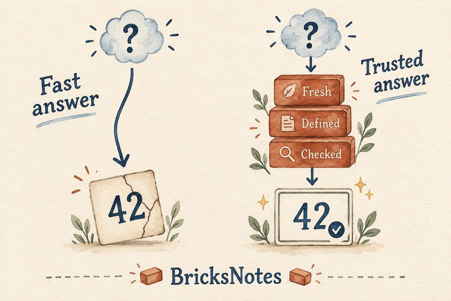 Two paths: a fast answer that cracks, and a trusted answer built on bricks