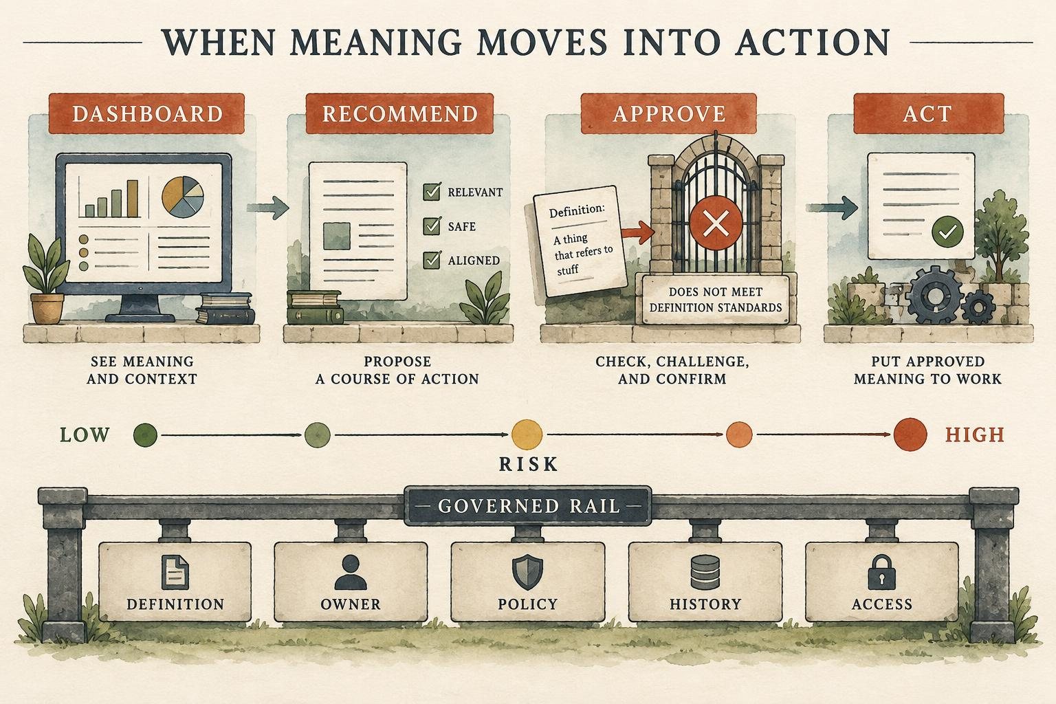 As AI moves from dashboards to action, governed definitions, ownership, policy, history, and access become more important.