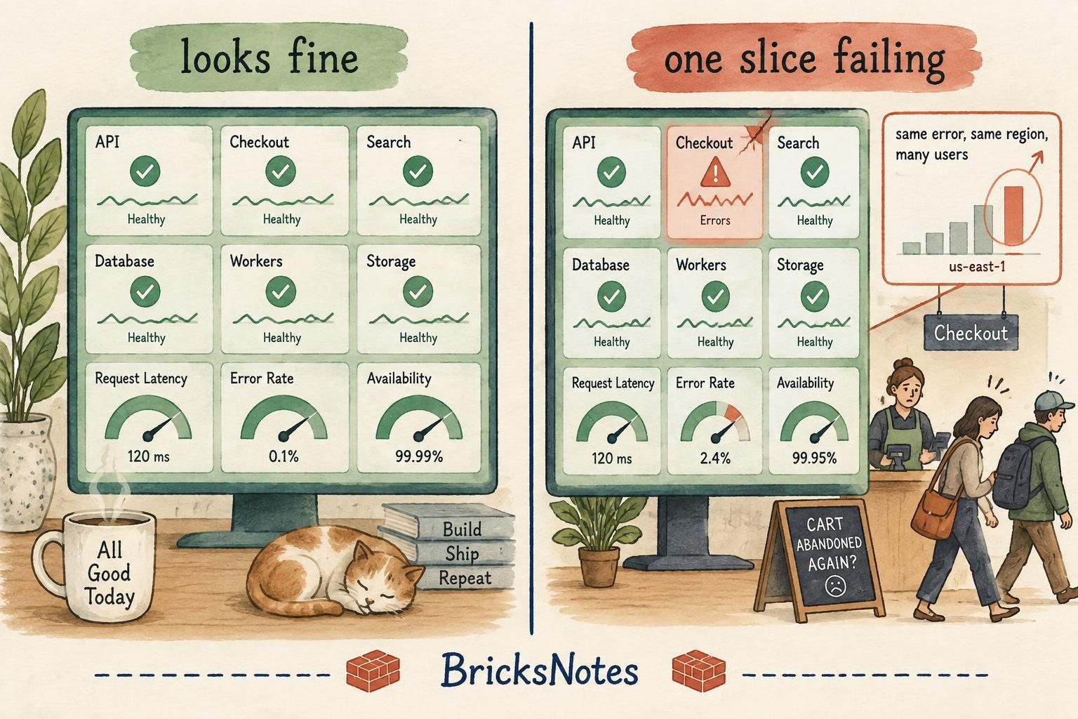 A dashboard that looks fine beside the same dashboard with one slice quietly failing