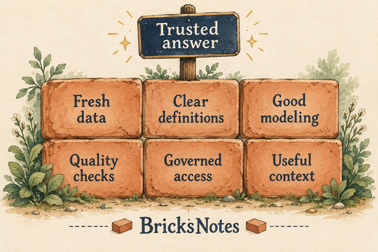 Six bricks holding up a trusted answer